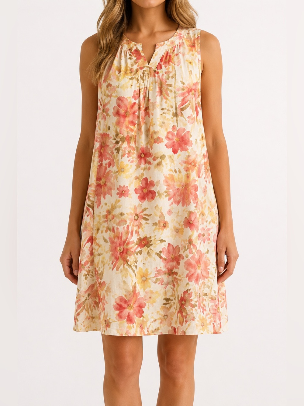 J.Jill Love Linen 100% Linen Floral Shift Dress Sleeveless Cottage Coastal